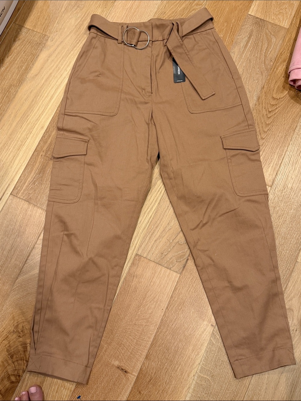 Express Brown Cargo Belted Tapered Pants 4R nwt